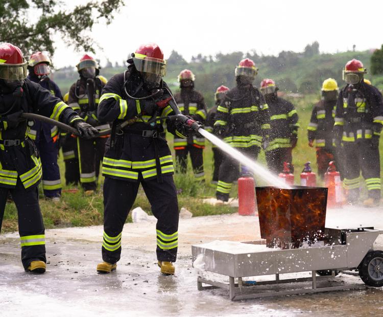 A firefighting simulation session at Morendat Institute of Oil and Gas National Polytechnic