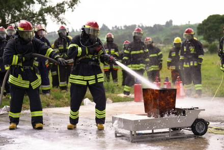 A firefighting simulation session at Morendat Institute of Oil and Gas National Polytechnic
